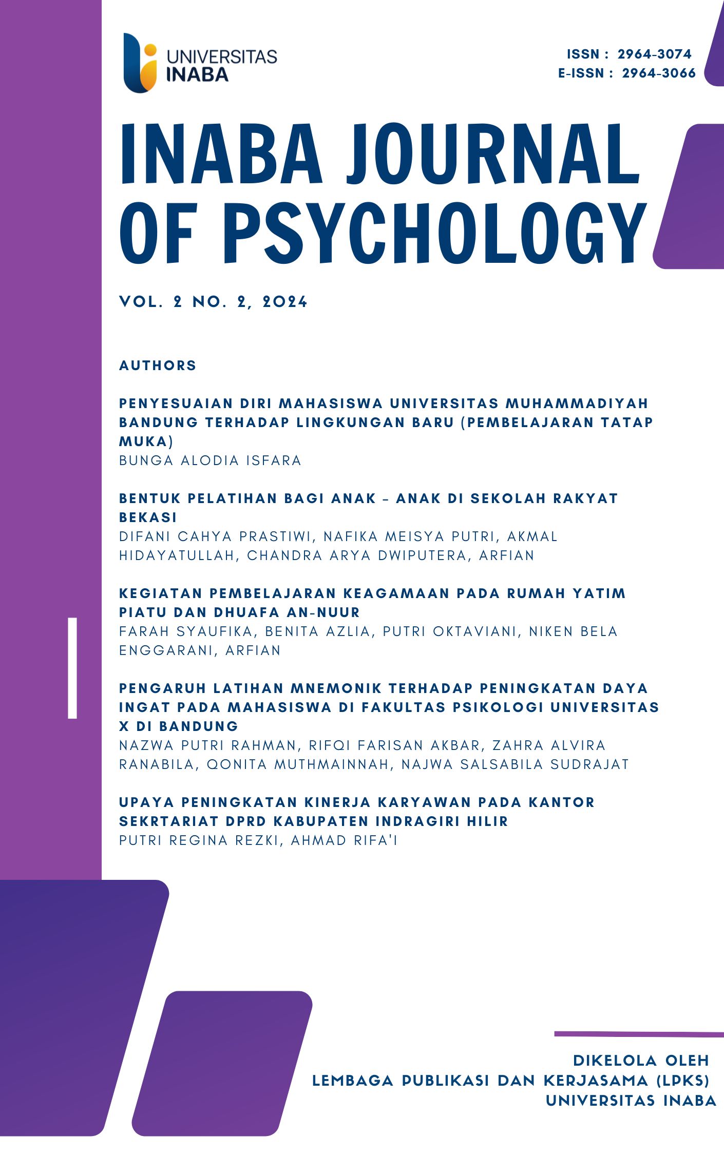 					View Vol. 2 No. 2 (2024): Inaba Journal of Psychology, Vol. 2, Issue. 2, 2024
				